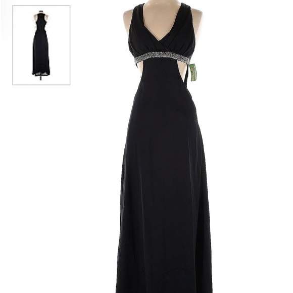 BCBGeneration Satin black Beaded Waist Formal Gown Prom Wedding Maxi Dress Sz 10 - Picture 2 of 11